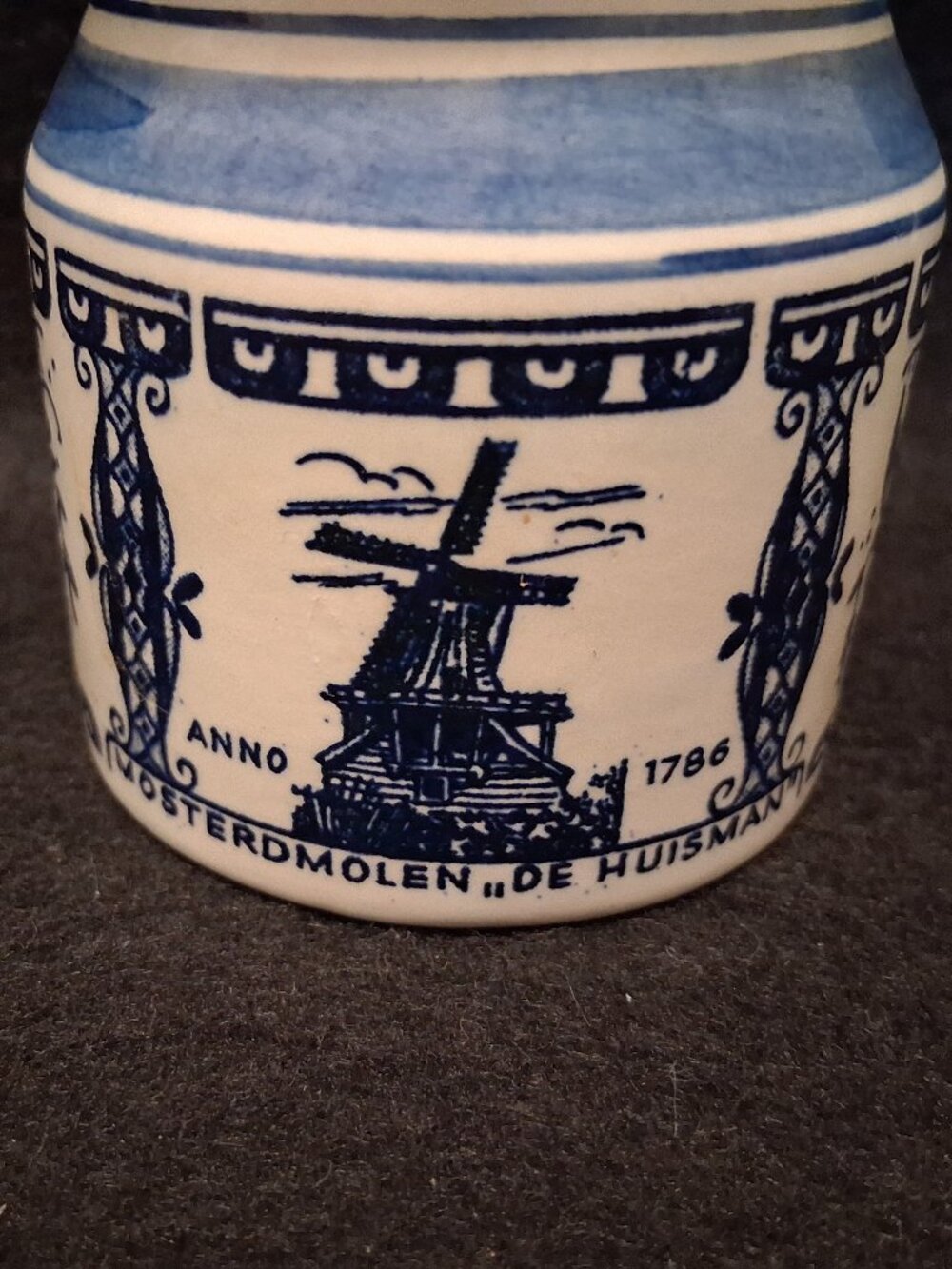 Vintage Delft Blue Zaanse Mosterd Jar - Windmill "De Huisman" with Cork Lid - Picture 4 of 10